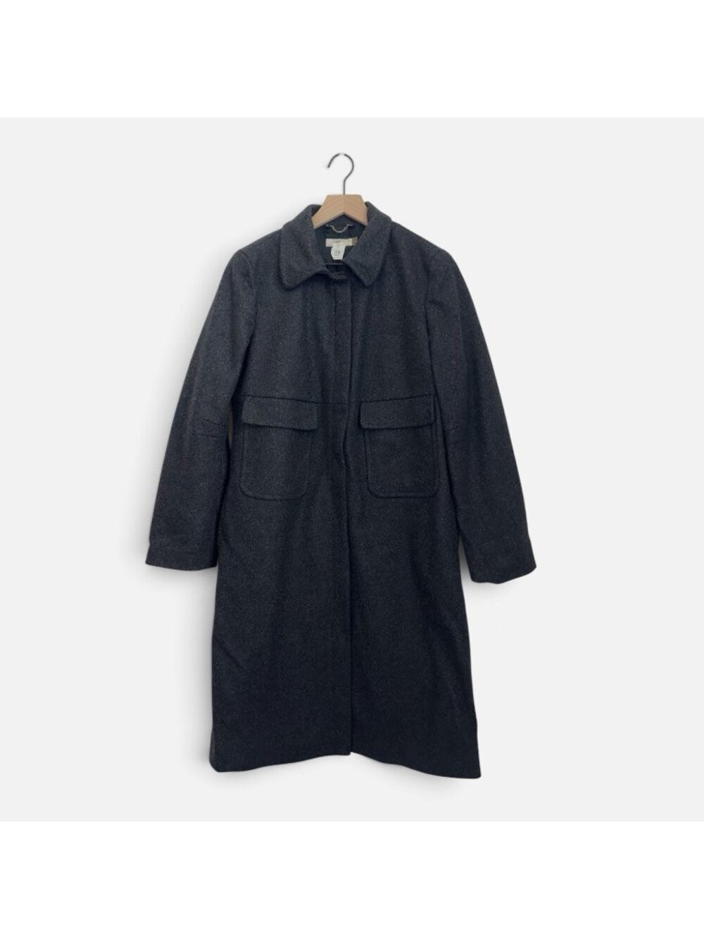 J.Crew 75 % Wool Coat Women’s Size M Balck Long Zipper Pockets Overcoat